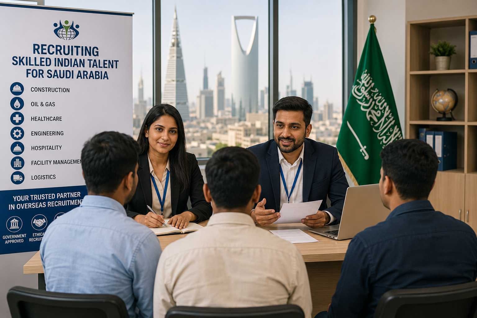 Recruitment consultants interviewing skilled Indian professionals for Saudi Arabia jobs